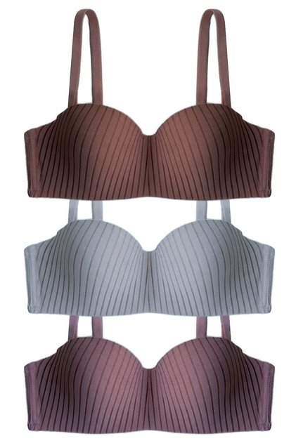 Seamless Bra - Striva | Mikro Çizgi Desenli Balenli Toparlayıcı Kadın Sütyen 3'lü Paket