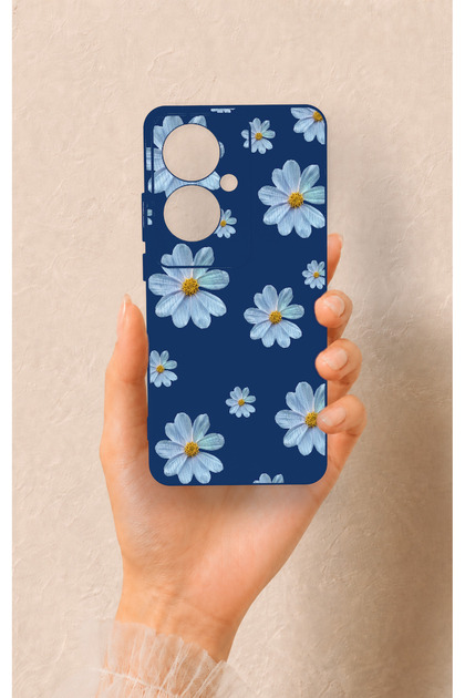 Oppo Reno 11F Compatible Blue Daisy Patterned Silicone Case