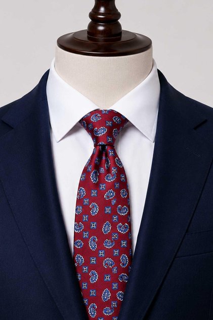 Burgundy Shawl Pattern Italian Silk Tie İk2556