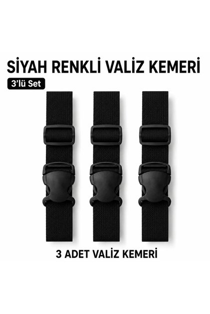 Luggage Belt and Suitcase Belt * 3 Pieces * Black