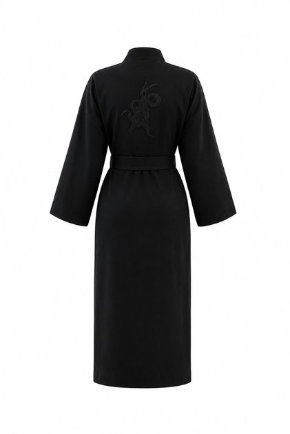 Siyah %100 Keten Premium Kaplan Desenli Kimono