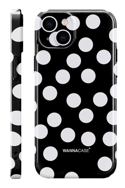 iPhone 15 Black Polka Dot Essential Slim Full Covering Glossy Print Camera Protected Hard Phone Case