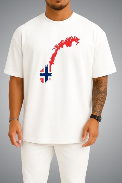 Oversize Norway Flag and Map Chest Printed Unisex T-Shirt