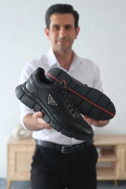 Milanos Premium High Quality Black Gel Sole Lace-Up Men's Sneakers