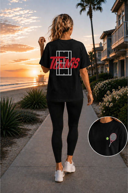 Unisex Oversize Tennis Printed T-Shirt 100% Cotton Tennis Themed Comfortable Fit Short Sleeve T-Shirt