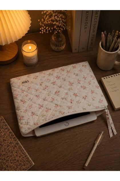Mavi Gül desenli tablet kılıfı- 11-12 inç
