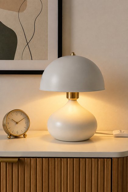Mysa Beyaz Gold Detaylı Mantar Masa Üstü 32 cm Abajur