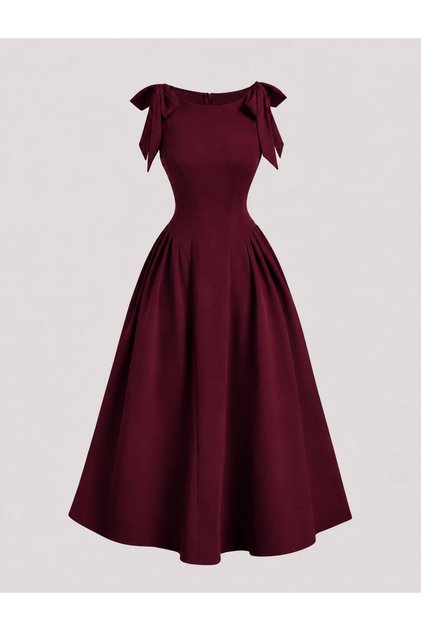 Natalia - Crepe Fabric Boat Neck Maxi Dress