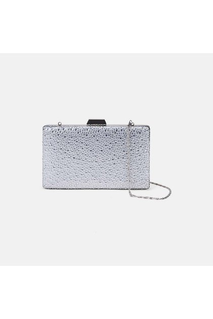 Women's Silver Stone Chain Strap Evening Bag