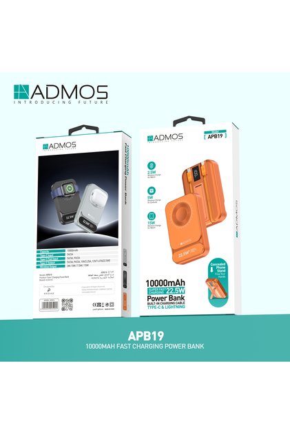 Fast Charging Power Bank | Wireless Magnetic Power Bank with Built-in Type-C & Lightning Cables and Foldable Phone Stand