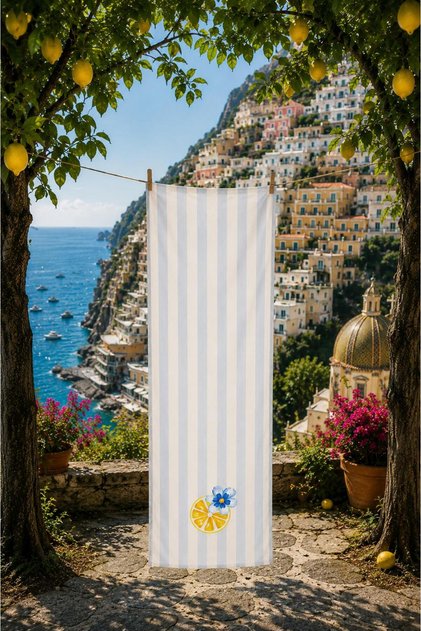 R'Eyla Positano Decorative Runner 50X150 cm – Mediterranean Lemon Patterned Micro Honeycomb Special Design Table Runner