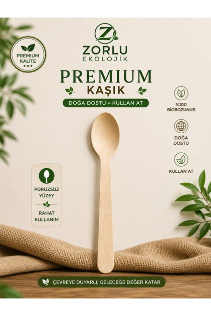 Premium Ahşap Kaşık 50 Adet