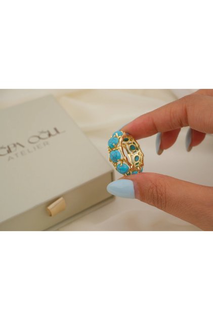 خاتم YZK680 بحجر الفيروز بتصميم عتيق