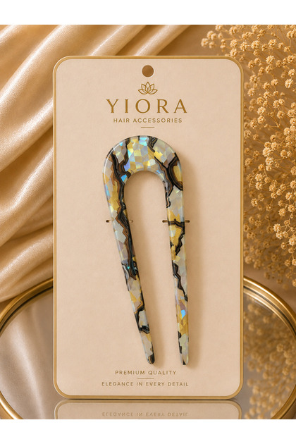 Bone Luxury Acetate / Hologram French Handmade U Model Leopard Pattern Bun Hairpin 14 cm