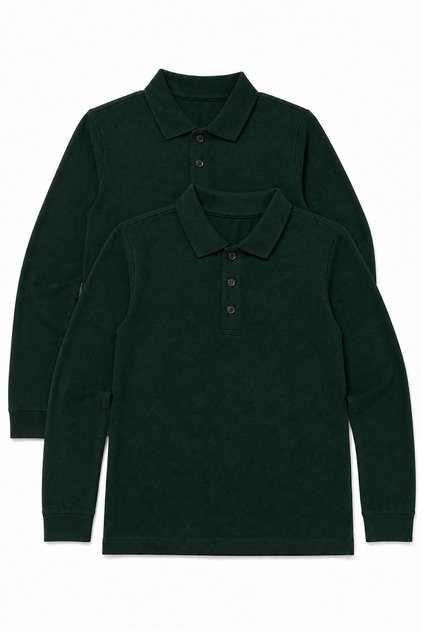 Tricou școlar unisex pentru copii, cu mânecă lungă și guler polo, pachet de 2