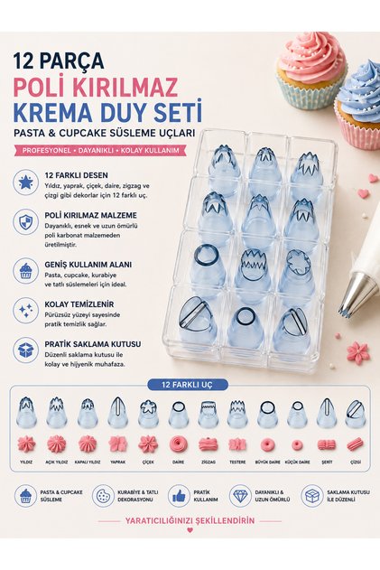 Polycarbonate Unbreakable Decorative Cream Decorating Tip Set – Stainless Steel Pastry & Cupcake Decorating Tips 6/12 Pieces