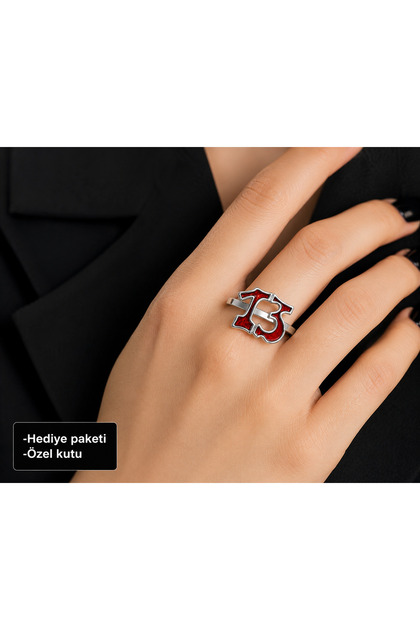 Red 13 Number Figured Metal Ring – Eye-Catching Symbolic Stylish Accessory