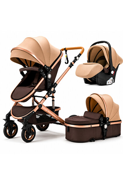 Cărucior multifuncțional 3-în-1 + Scaun auto – Coșuleț, Modul sport și Scaun auto, 0–36 luni, max. 25 kg, suspensie, scaun reversibil