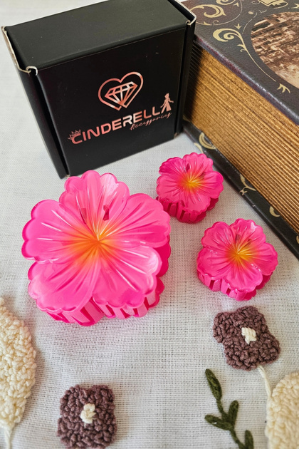 Set of 3 Plum Japanese Rose Hibiscus Flower Hairpin Set - Stylish Hawaiian Beach Hairpin