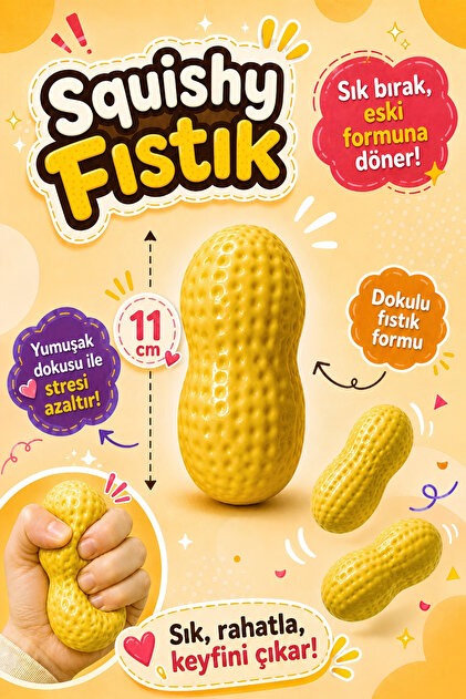 Fıstık Squishy 11 cm Sukuşi Yumuşak Sık Bırak Stres Oyuncağı Esnek Sıkma Oyuncağı