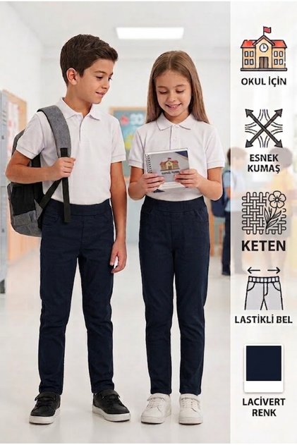 Lycra Linen Unisex School Trousers with Elastic Waist for Girls and Boys