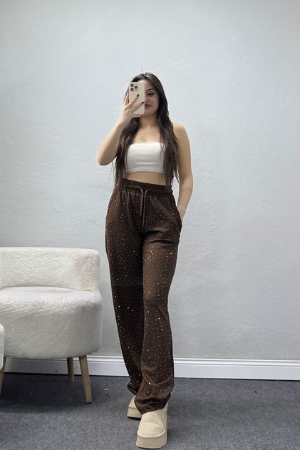 Women's Modal Fabric Stone-Embellished Sweatpants Brown