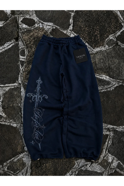 Defeat Gothic Baggy Kalıp Unisex Eşofman Altı Lacivert