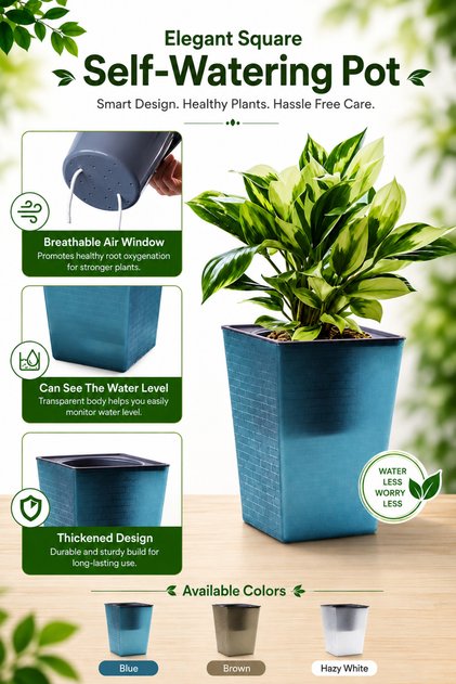 Premium Tall Self-Watering Pot Blue