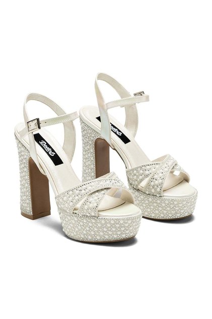 Women's High Heeled Stone Embellished Ankle Strap Evening Dress Shoes