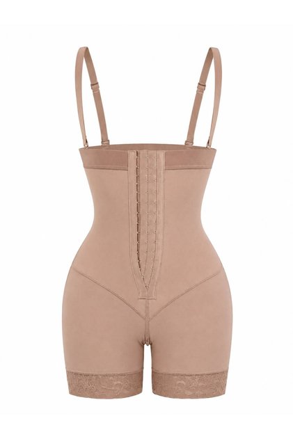 Women's Full Compression High-Waist Shapewear Shorts with Adjustable Shoulder Straps – Multi-Level Support Design with Front Closure and Lace Trim