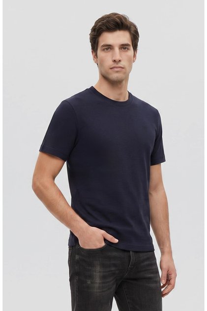 Lacivert Jakarlı Bisiklet Yaka T-shirt
