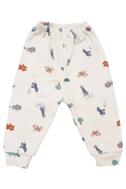 Baby Boy Beige Safari Animals Cuffed Single Bottom Pants
