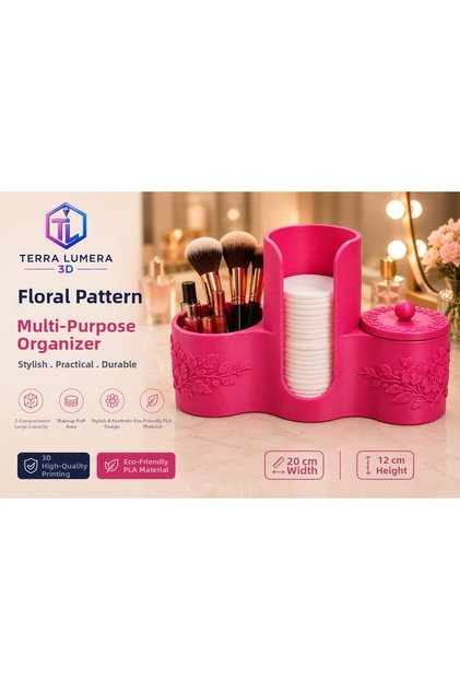 Floral Patterned Multi-Purpose Desktop Organizer – Pen Holder & Phone Stand with Lid