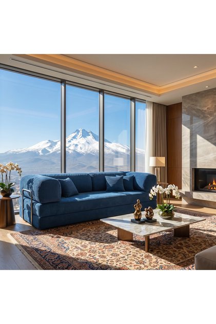 Meganest 200x100 Modern Fitilli Kadife Kanepe| Yatak Olabilen, Dayanıklı Orta Sert Sünger.