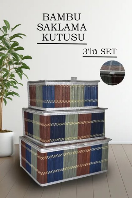 3'lü Bambu Kapaklı Saklama Kutusu Seti – Çok Amaçlı Dekoratif Düzenleyici Sepet & Oyuncak Kutusu