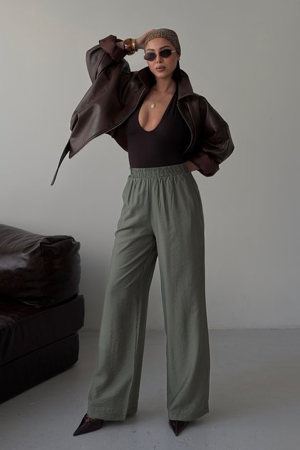 Elastic waist half-lined comfortable trousers 0135