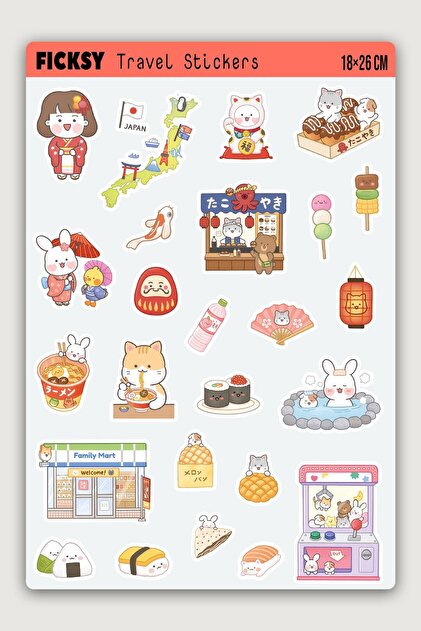 toshiko様♥お顔キャンディーセットᕱ⑅ᕱご確認ページ♥Hand＊made♥ Ficksy Kawaii Stili Japonya Seyahat Temalı Sticker Seti - 25 Adet