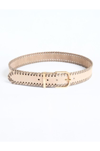 Beige Leather Look Belt with Edge Detail