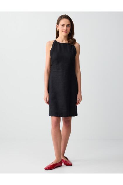 Jimmy Key Black 100% Linen Halter Neck Sleeveless Mini Dress- Trendyol