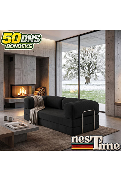 NESTİME 200x100 ComfortNest Fitilli Kadife Kanepe| Yatak Olabilen