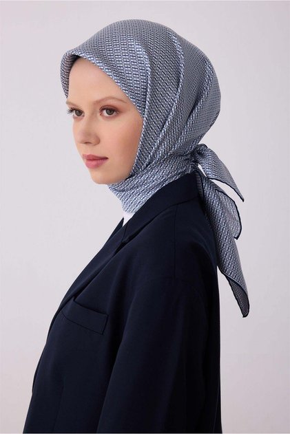 Tivil Pure Silk Scarf Ist 4321 - 56 White Blue Logo Pattern