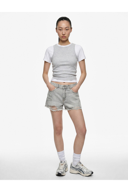 Cotton Comfortable Fit Mini Denim Shorts with Frayed Detail