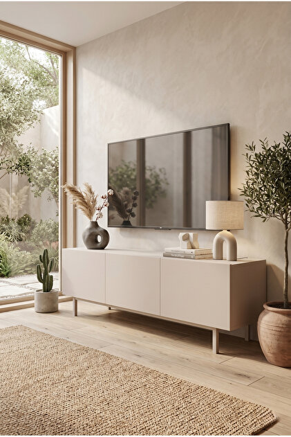 Robin Home Miami Tv Ünitesi Sehpası 3 Kapaklı Ahşap Ayaklı 180cm