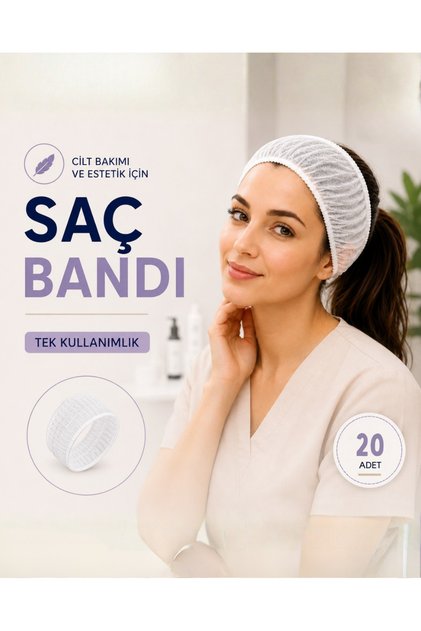 Disposable Cosmetic Hair Band, White, Elastic, Nonwoven, 20 Pieces in a Pack