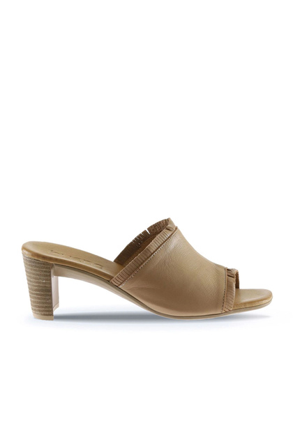 Shoes Beige Leather Women's Heeled Slippers 01Wn4002