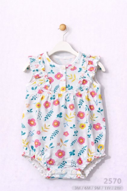 Baby Girl 100% Cotton Ruffle Patterned Bodysuit