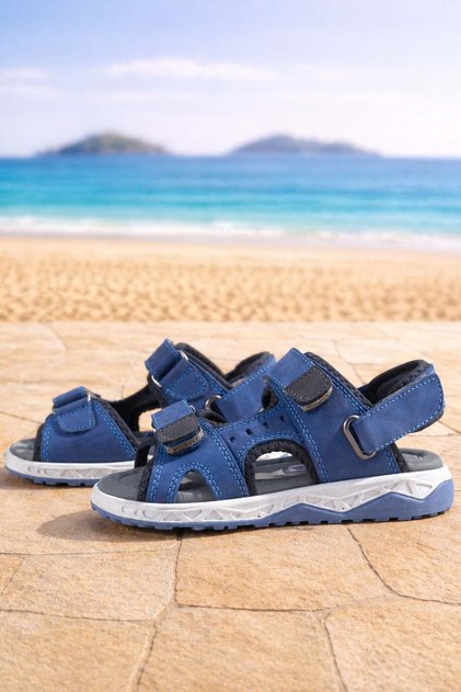 Genuine Leather Blue Comfortable Sole Velcro Children's Sandals Shoes