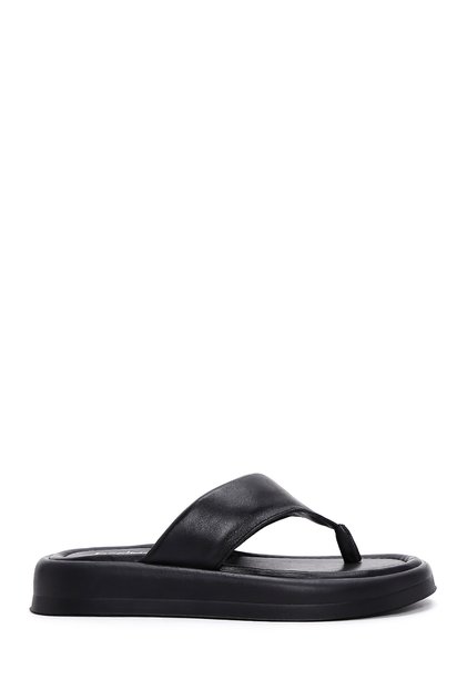 Women's Black Leather Flip-Flops 26Sfd360218