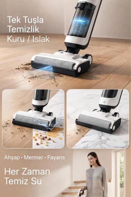 Torima Şarjlı Islak Kuru Dikey Süpürge Yüzey Temizleyici Mop
