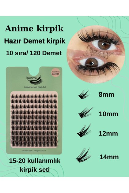 Hazır Demet Tekli Kirpik – Anime Etkili (Kylie) Gerçek Kıl Mix (8-14 mm) – 10 Sıra